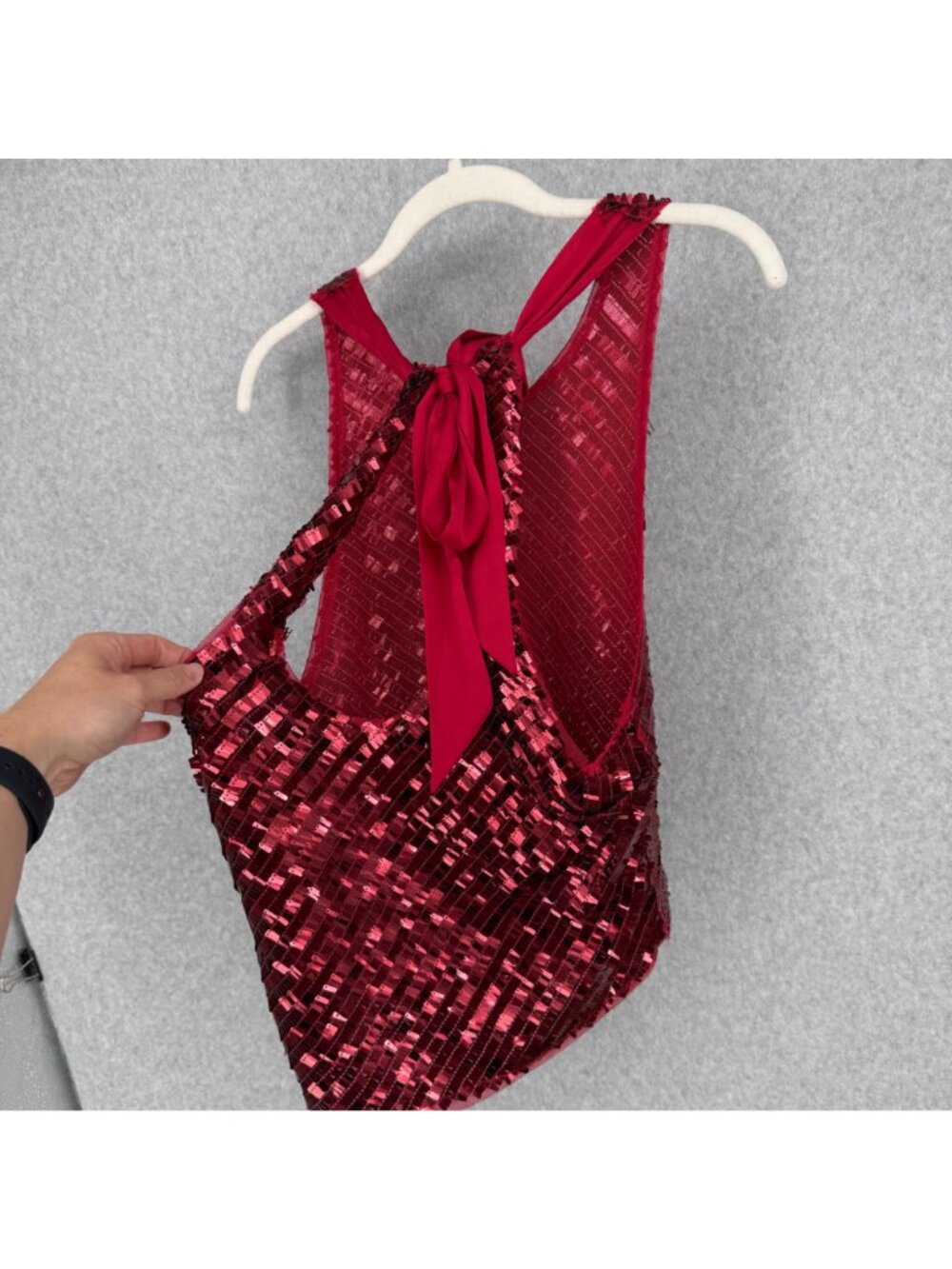 Intimately Free People Disco Fever Cami Top Size M Red Sequin Adjustable Party - Picture 3 of 11